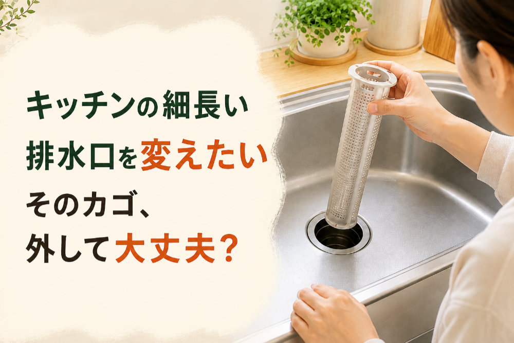 キッチンの細長い排水口を変えたい｜そのカゴ、外して大丈夫？